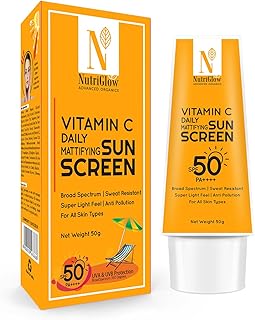 NutriGlow Advanced Organics Vitamin C Daily Mattifying Sunscreen spf50, Anti-Pollution, Fragrance-Free, Non-Sticky, No Whi Price In India