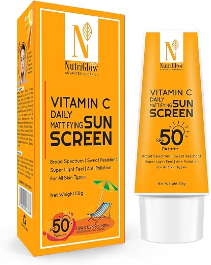 NutriGlow Advanced Organics Vitamin C Daily Mattifying Sunscreen spf50, Anti-Pollution, Fragrance-Free, Non-Sticky, No Whi...