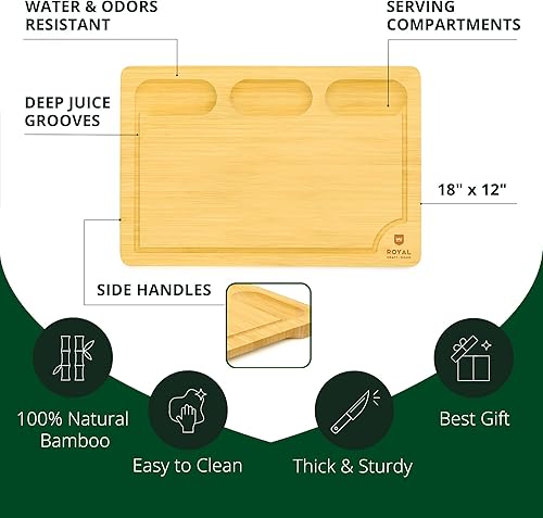 Miniatura 2 de Tabla de cortar de bambú extragrande con compartimentos y ranuras para jugos - Grande 18x12