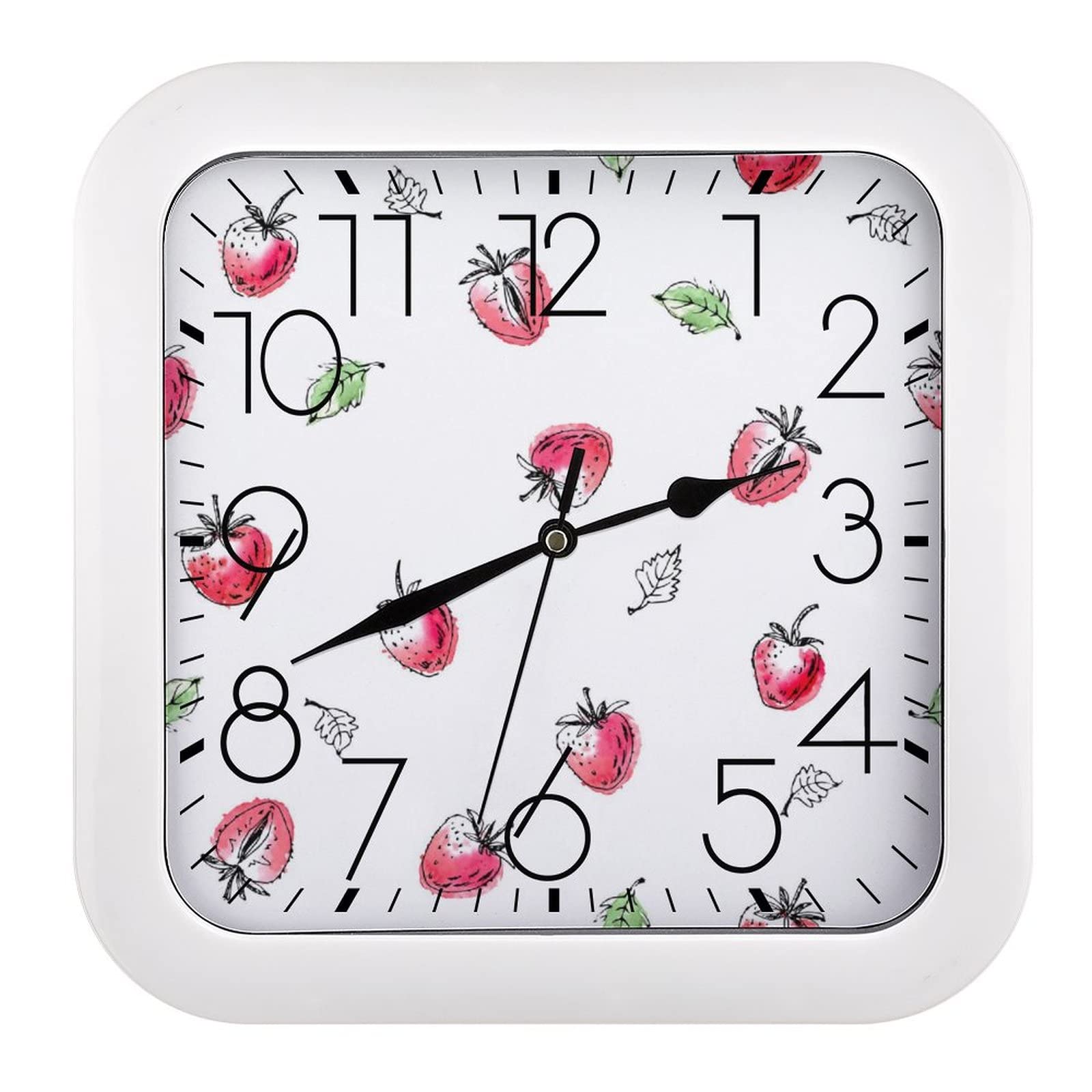 Horloge murale fraise carrée 26x26cm à grands chiffres