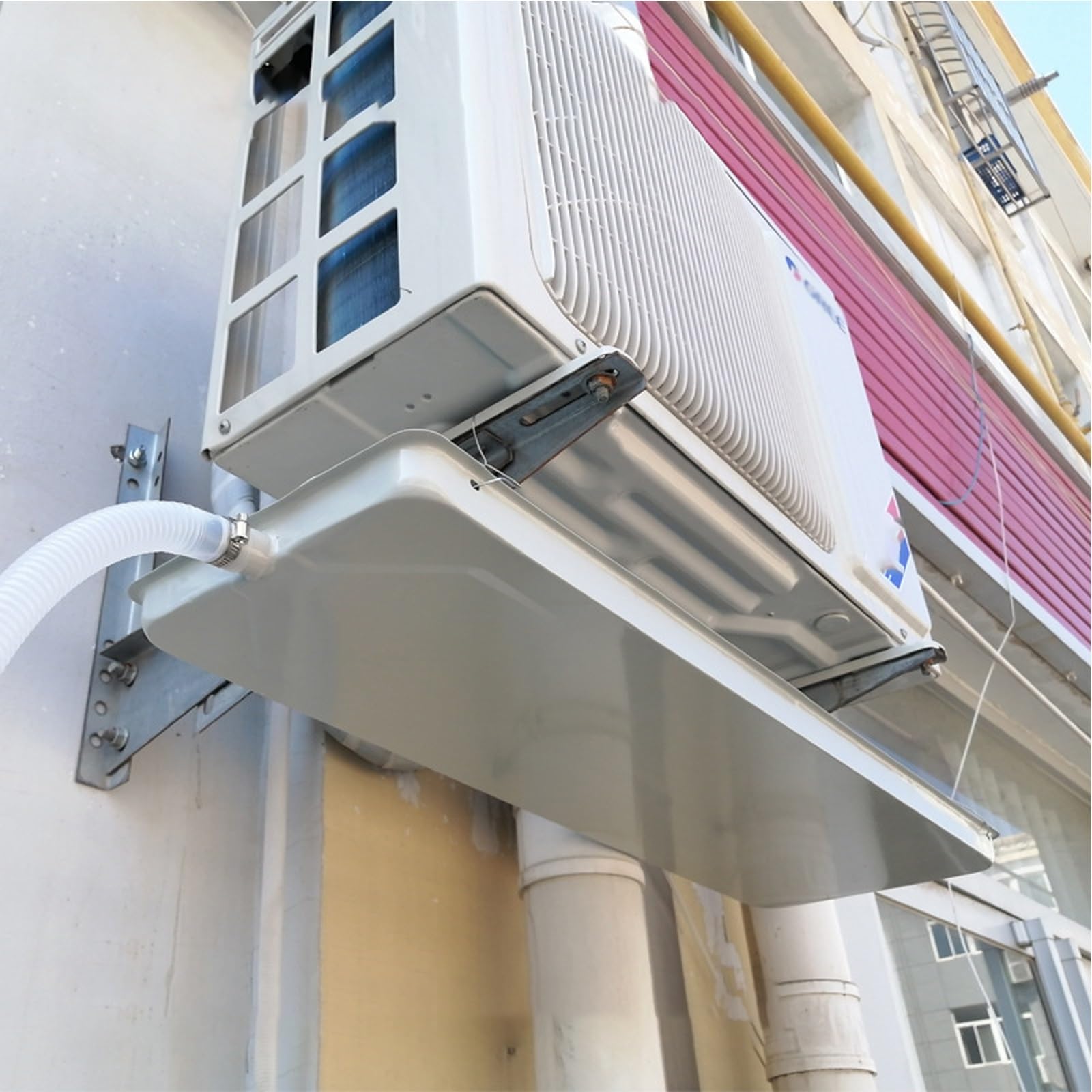 Genérico Bandeja de Goteo con desagüe para Aire Acondicionado, Bandeja de Drenaje de condensado galvanizada con Tubo de Agua de 2 m, Ideal para Aires acondicionados de Ventana y Unidades Mini-Split,