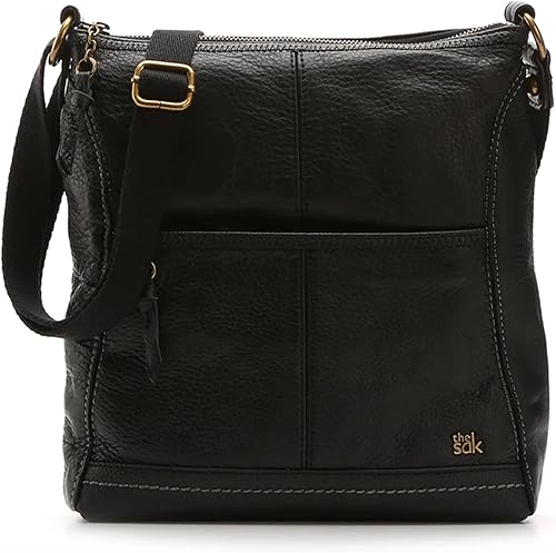 The SAK Bolso cruzado Iris en piel bolso casual con correa ajustable y bolsillos con cremallera multifuncional y hecho de forma sostenible negro