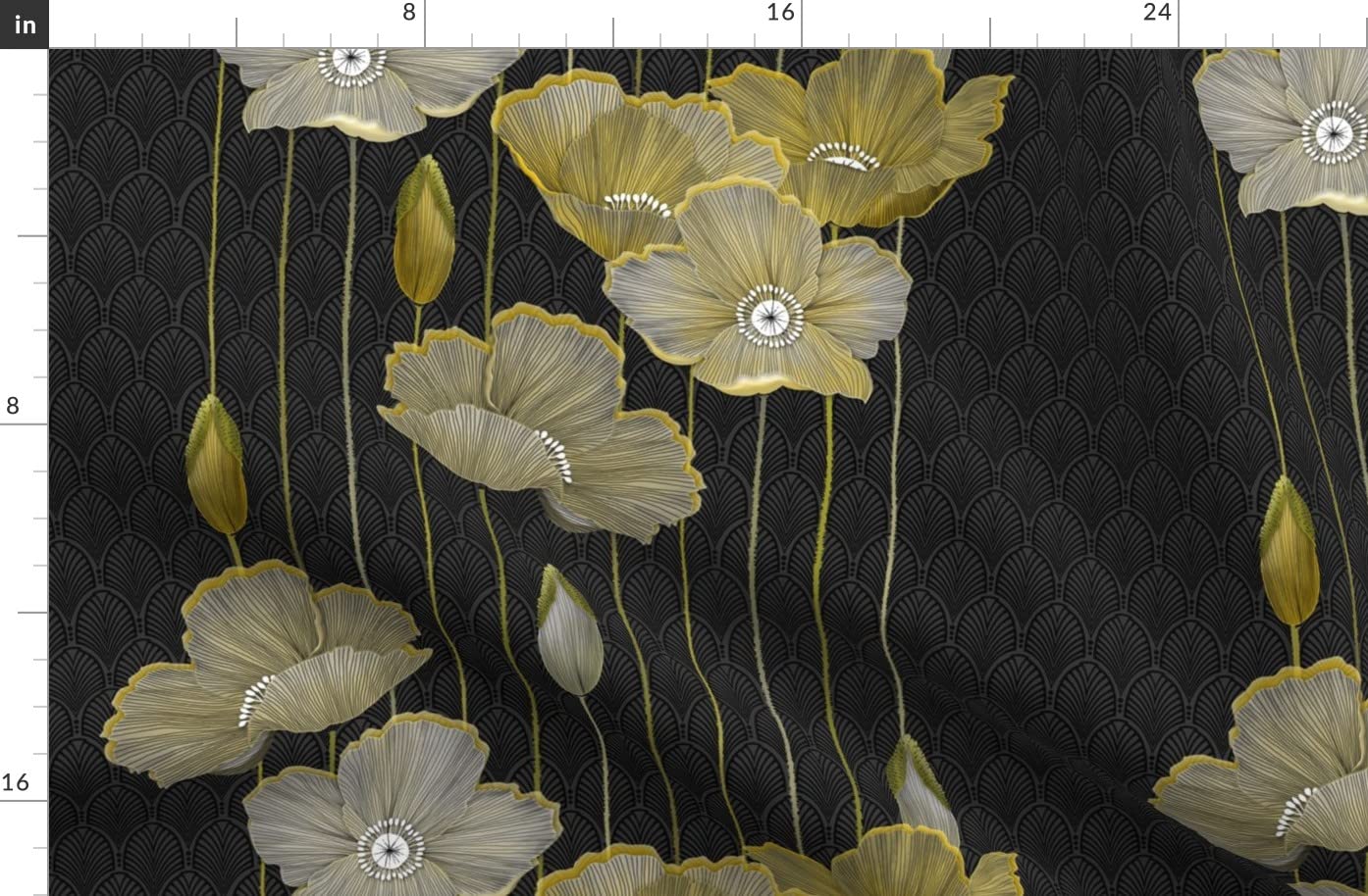 Spoonflower Fabric - Art Deco Vintage 1920S Glam Floral Black Gold Flapper Roaring 20S Printed on Cotton Lawn Fabric by The Yard -