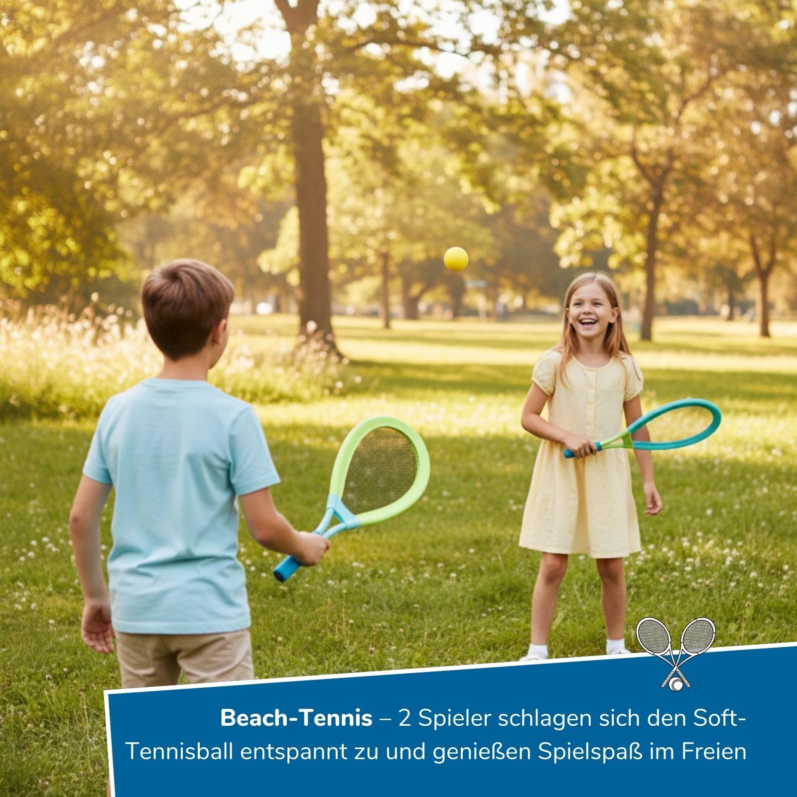 alldoro 68714 Beachball-Set 4in1, XL-Federball, XL-Soft-Tennis, Beachball & Wurfscheibe, wetterfestes Outdoor-Spielpaket ab 5 Jahren