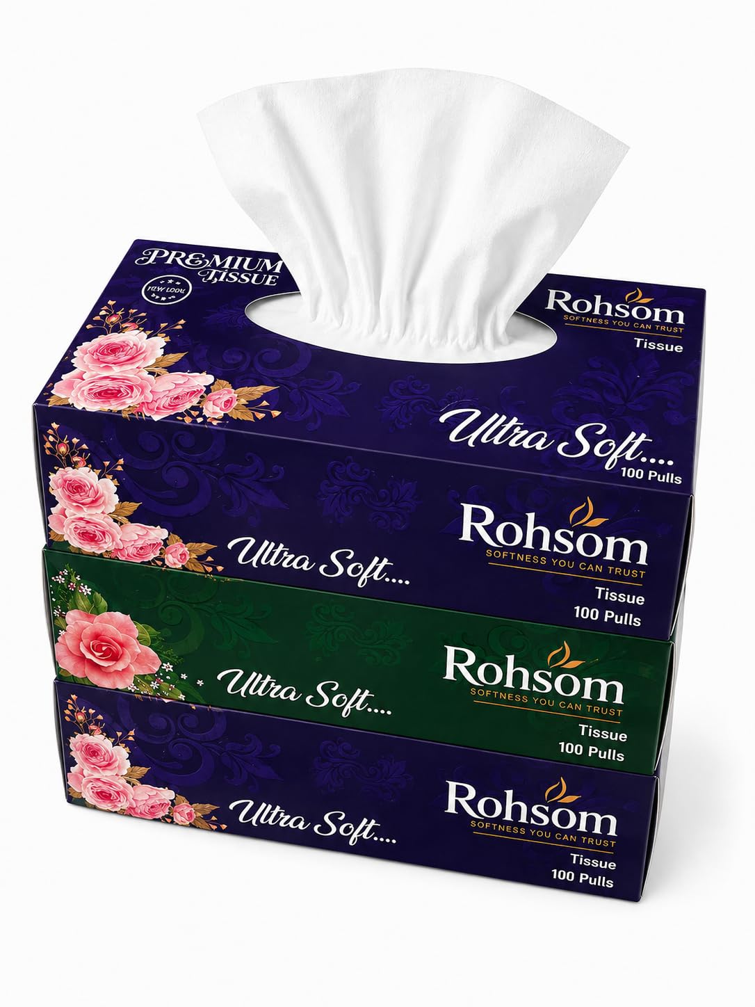 Facial Tissue Paper Box (300 Pulls) | 2-Ply Ultra Soft Facial Tissues 100 Pulls x Pack of 3 | Super Absorbent Tissue for Home, Office, Car-image-26