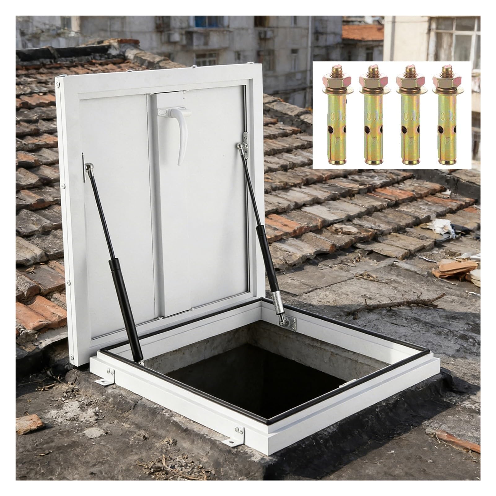 Hochleistungsausführung Aluminium Dach Luke Mit Bordstein, Wetterfest Dachfenster Zugang Tür Für Flachdach, Dach Luke Abdeckung Mit Hydraulik Strebe Verriegelung Handhaben(110x70 cm)