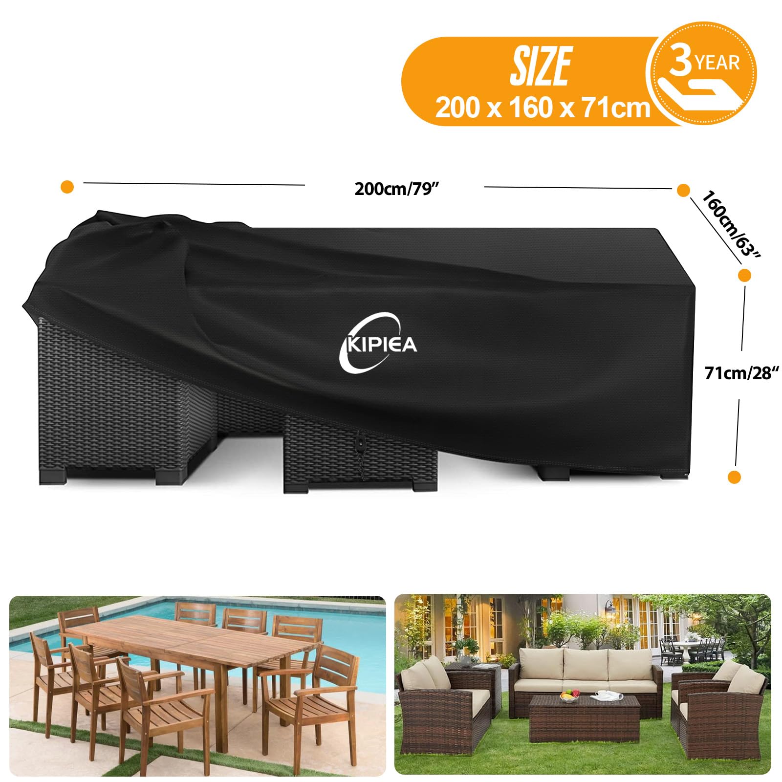 Kipiea Coperture Mobili Giardino Impermeabile 420D Antivento 200x160x71cm