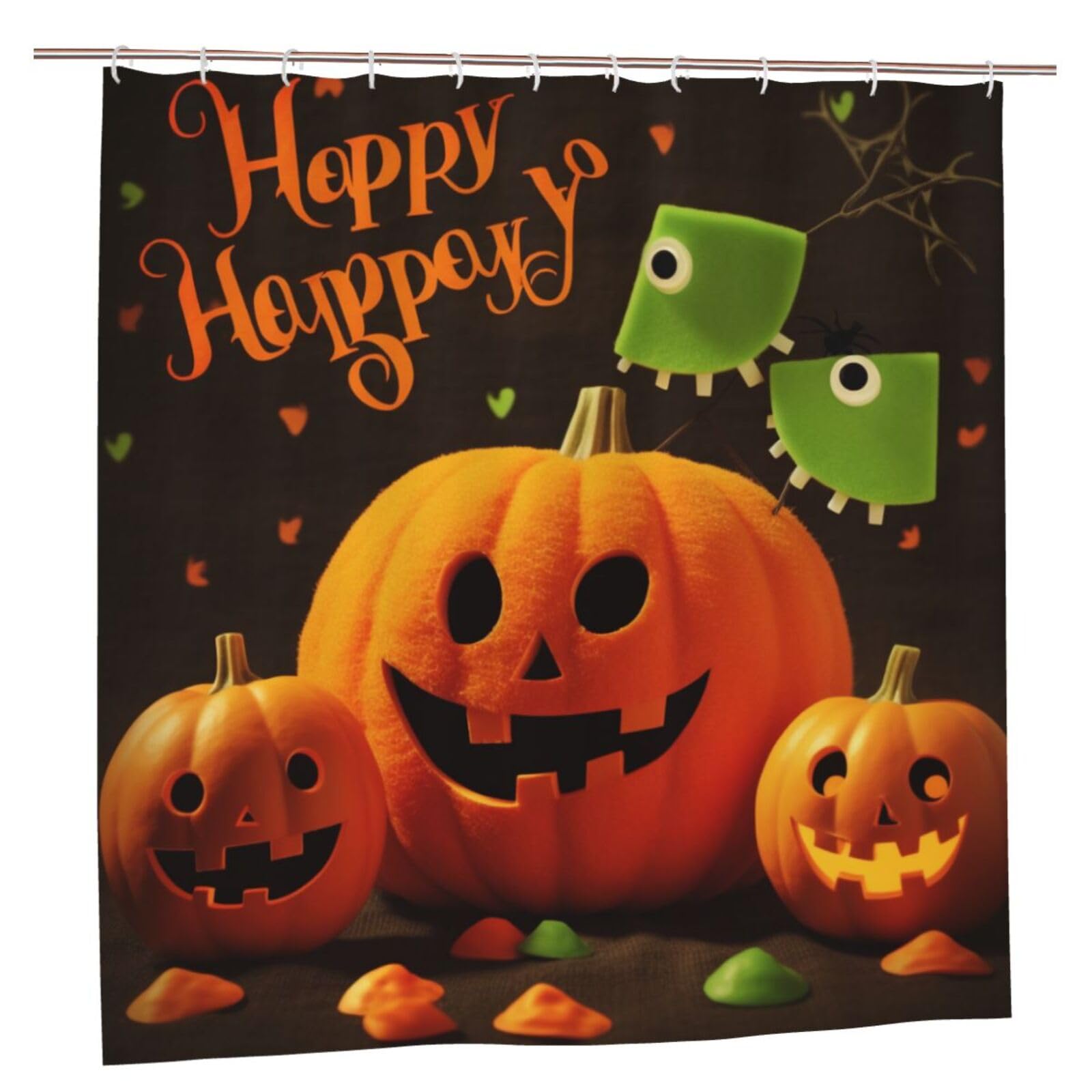 BWWHCCTI Happy Halloween Printed Shower Curtain With 12 Plastic Hooks Opaque Quick Drying Waterproof Shower Curtains Sets For Bathroom 183x183 CM