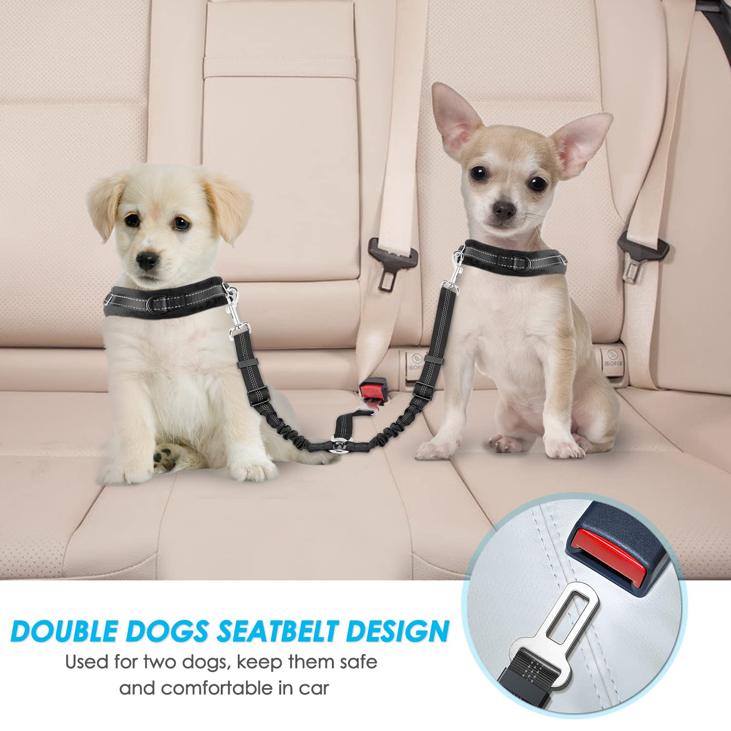 SlowTon Cinturón de seguridad para perro, doble cinturón de seguridad ajustable para vehículo con amortiguador elástico, reflectante, sin enredos, en forma de Y, dos arnés para perros, divisor de