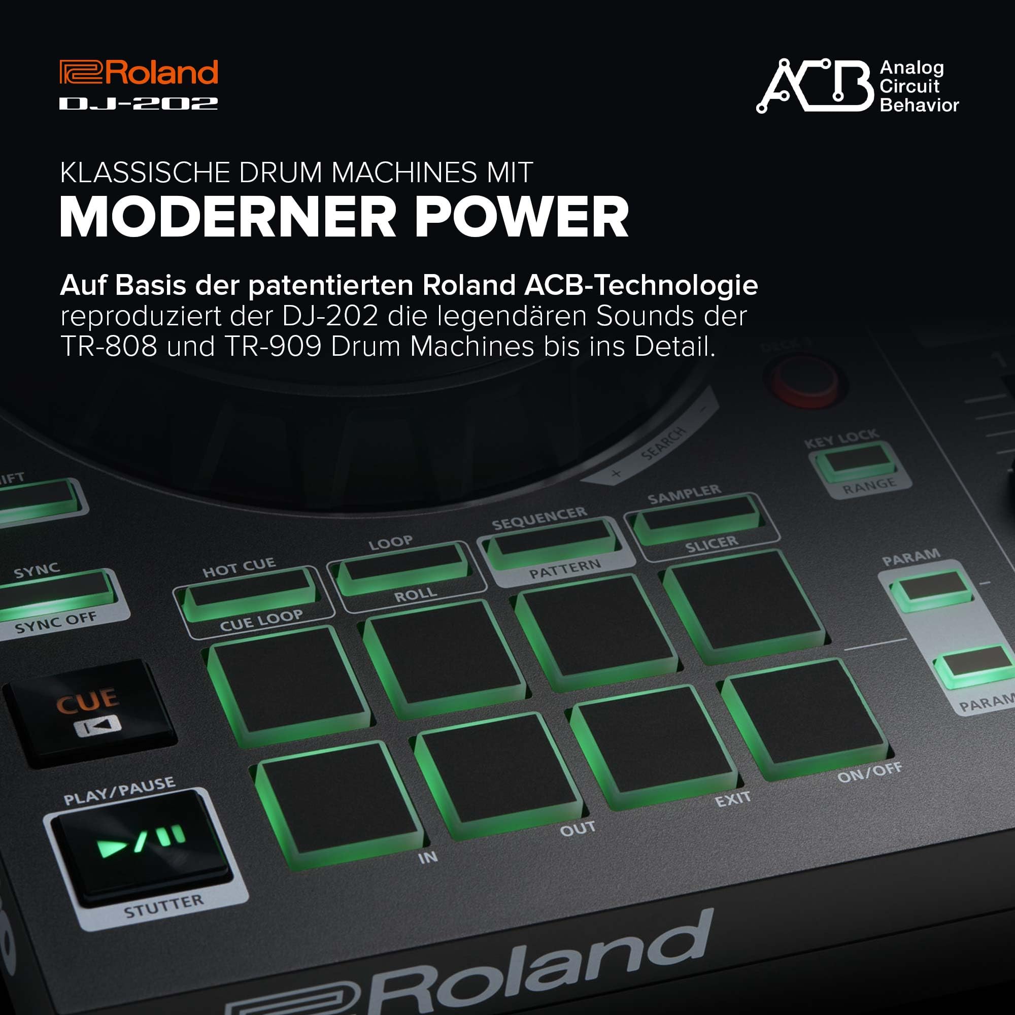 Roland DJ-202 Kompakter DJ-Controller | 2-Kanal-Controller mit 4 Decks für Serato DJ Lite | Große Plattenteller mit minimaler Latenz | Legendäre Roland Drumkit-Sounds | Moderne ACB-Technologie