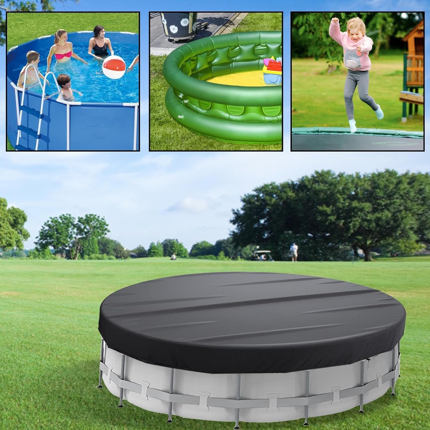 Teruntrue 4,6 M Runde Poolabdeckung – Wasserdicht, Aus Oxford-Stoff, Mit Kabel & Winde