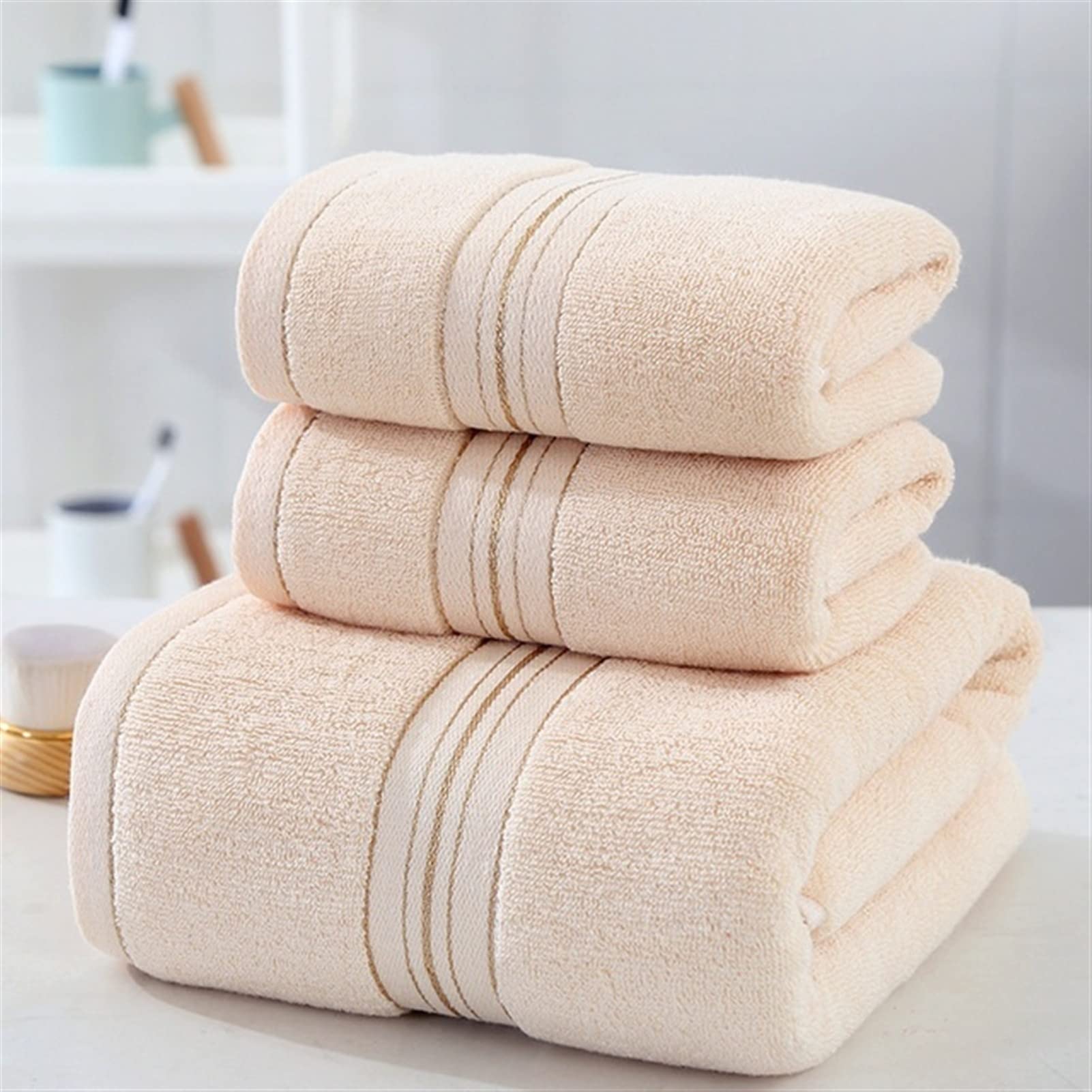 Wide Satin Golden Silken Cotton Towel Set Khaki Big Shower Bathroom for Men Women Home Face Hand Towel