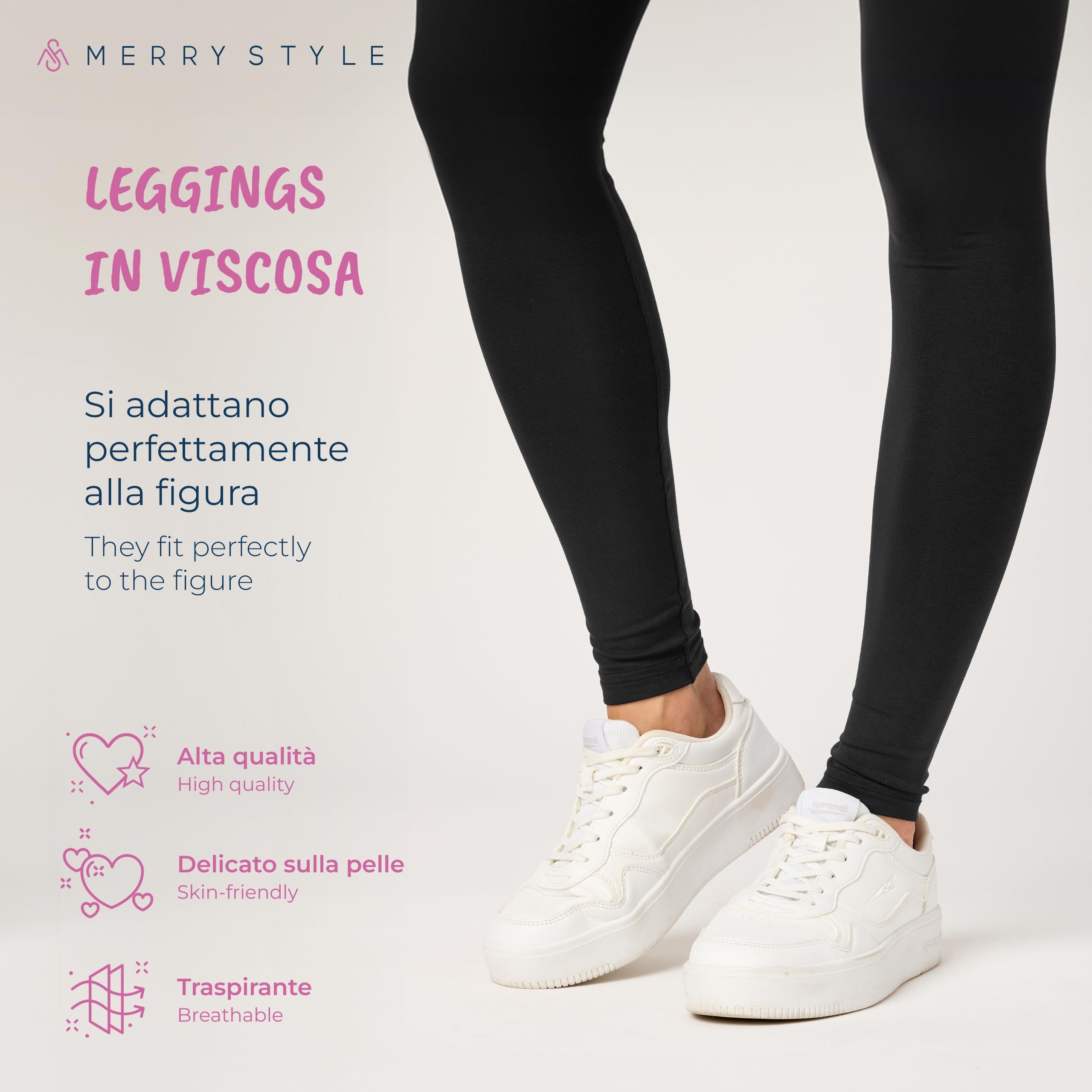 Merry Style Leggings Lunghi Donna in Viscosa con Elastan Ampia Pantaloni Donna Banda Elastica Leggins Donna per Casa Palestra Tempo Libero MS10-143