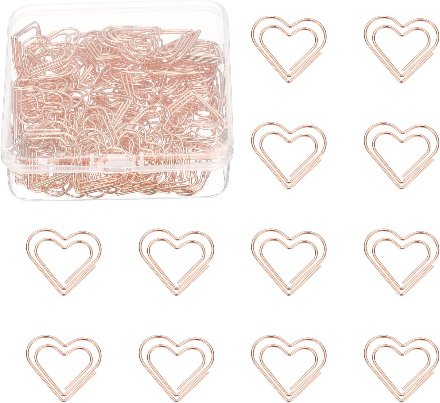 PATIKIL 100 Pcs Heart Shape Paper Clip, Metal Cute Small Paper Clamp Clips for Office Supplies Craft Scrapbook Document Note Sorting, Electroplating, Rose Gold
