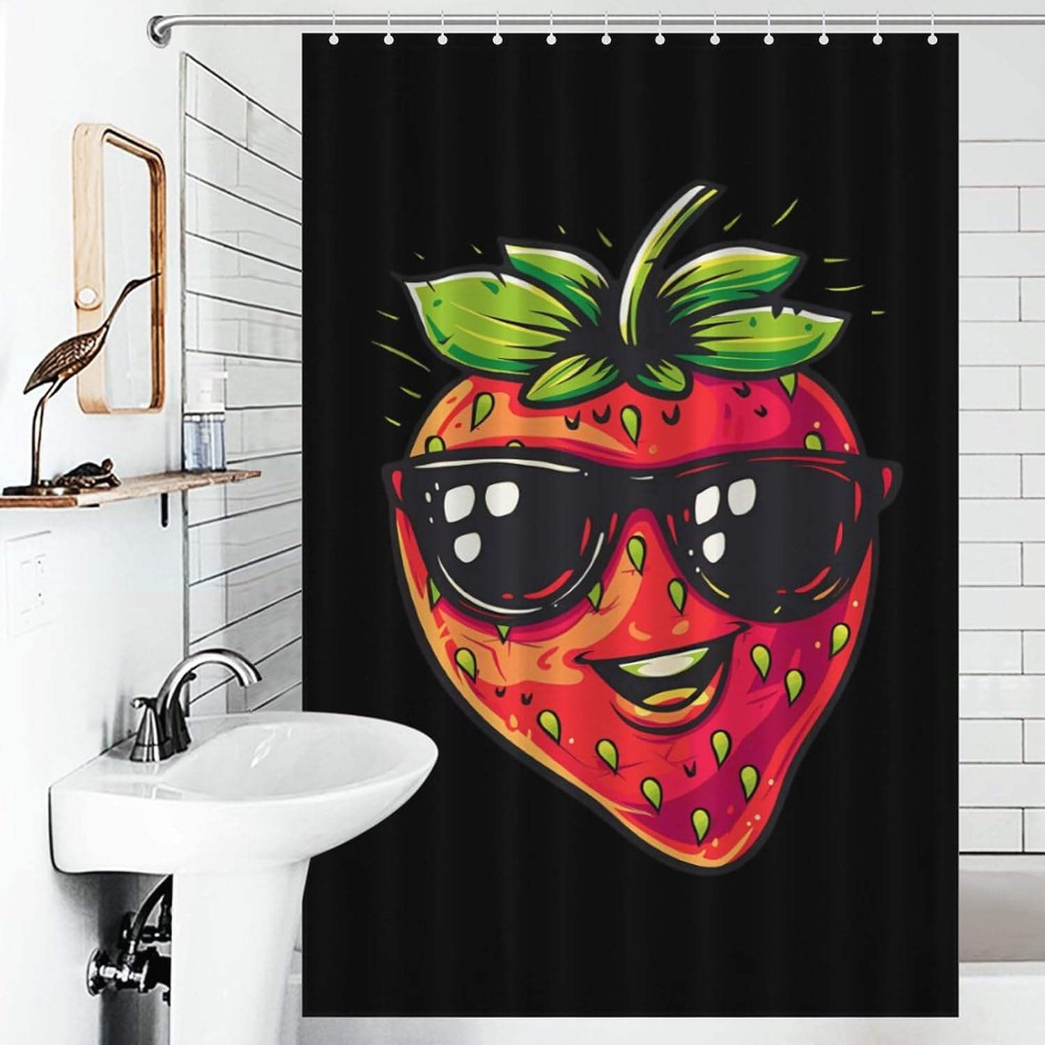 Cute Strawberry with Glasses Funny Shower Curtains Washable Bath Curtain Liner with Hooks for Bathroom Bath Tubs 48x72Inch（122x183cm）