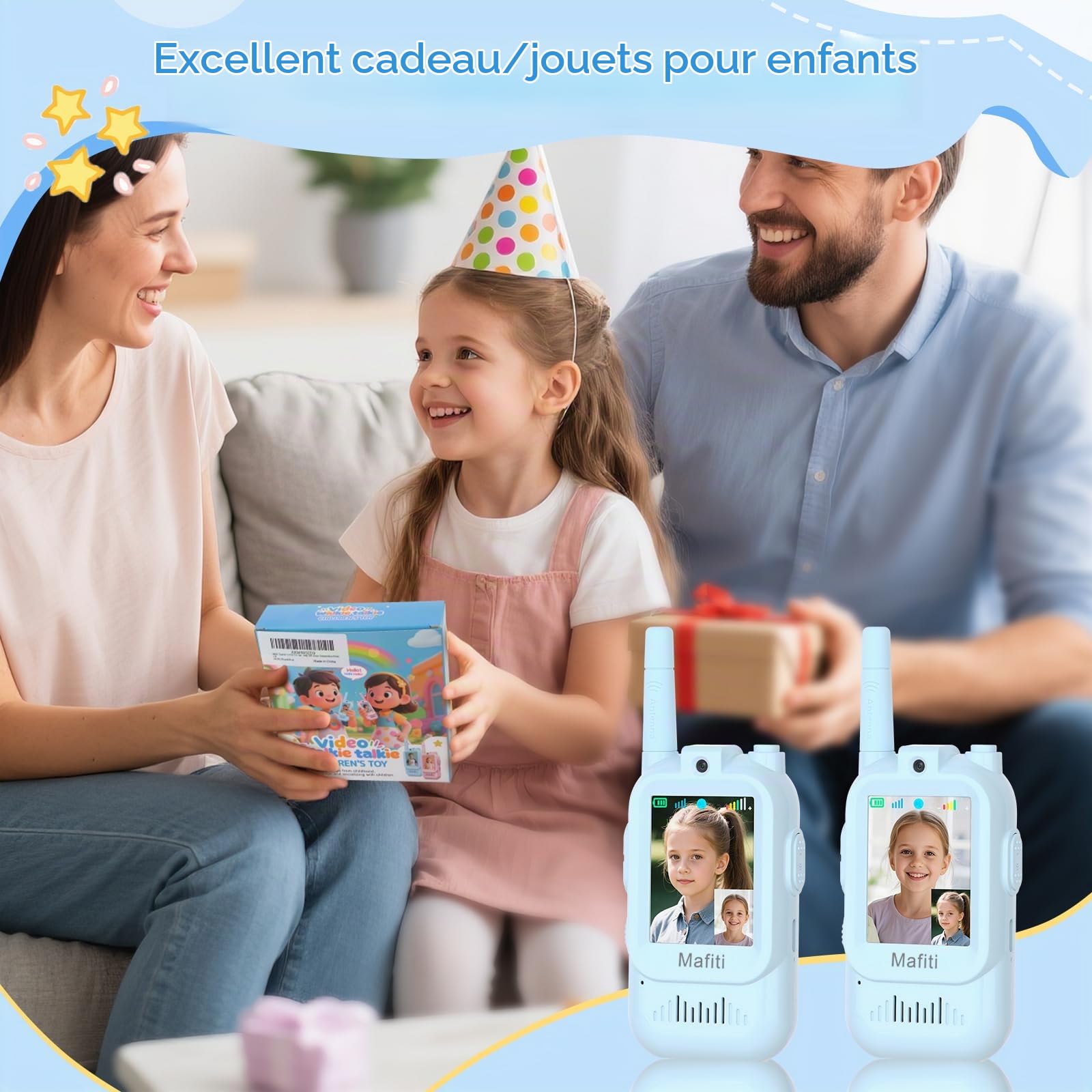 Talkies-Walkies vidéo pour Enfants, Lot de 2, avec Cordon, Bleu + Bleu