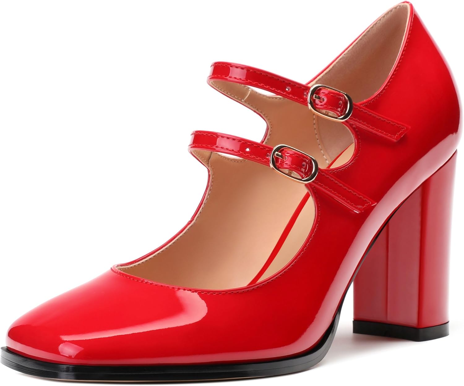 Women's High Heel Mary Jane Single Shoes, Chunky Heel Square Toe Pumps for Women, Closed Toe Work Party Dress Shoes