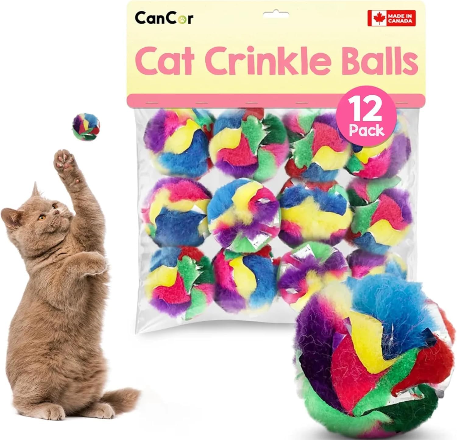 Amazon.com : Cancor Innovations Mini Crinkle Ball Cat Toy (12 Pack