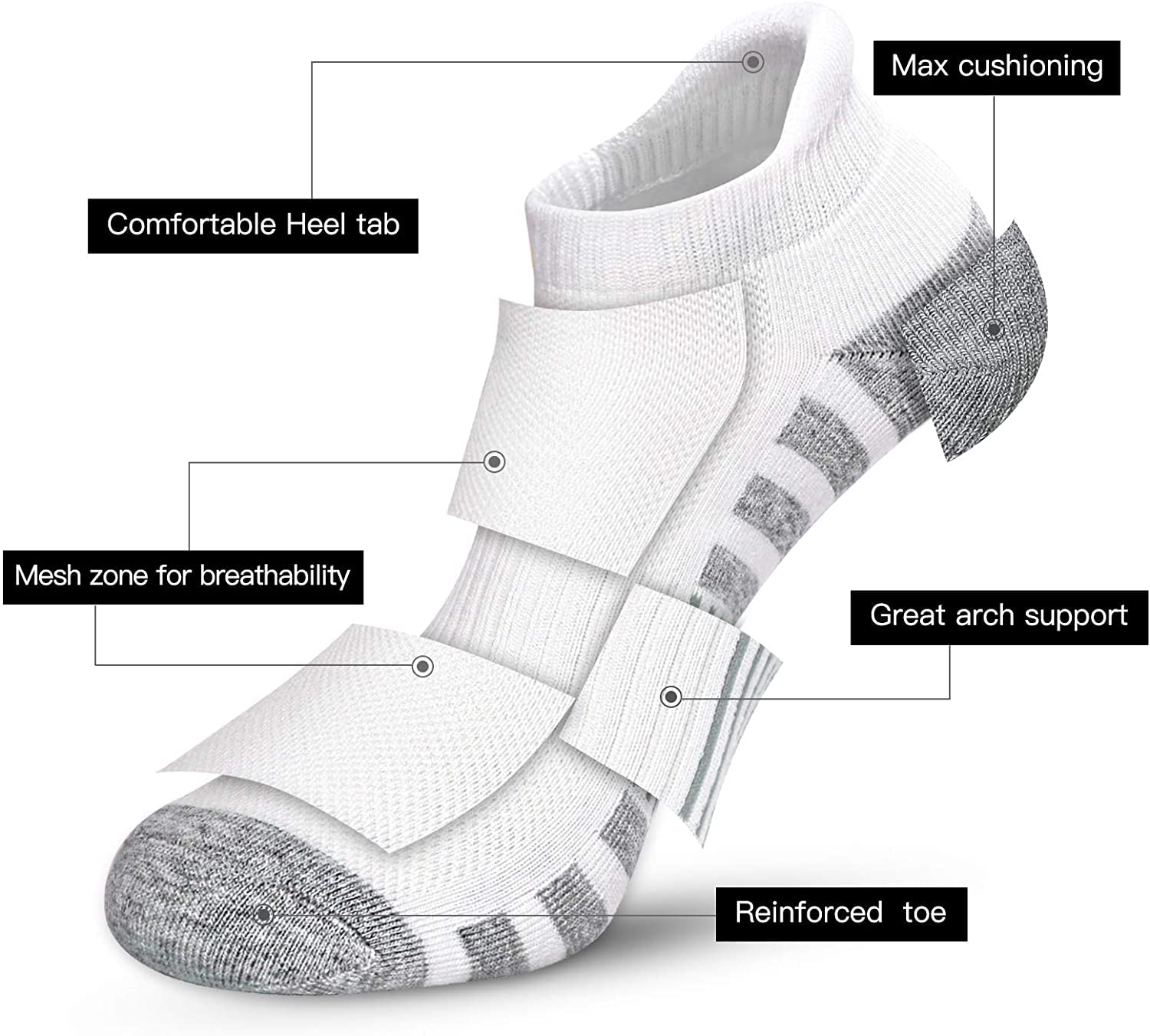 Ankle Socks for Men Women Low Cut Running Socks size for 9-11,6 Pairs