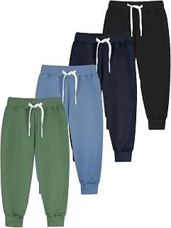 4 Pack Toddler and Boys Joggers Sweatpants Cotton Kids Active Pants with Drawstring Casual Athletic Clothes