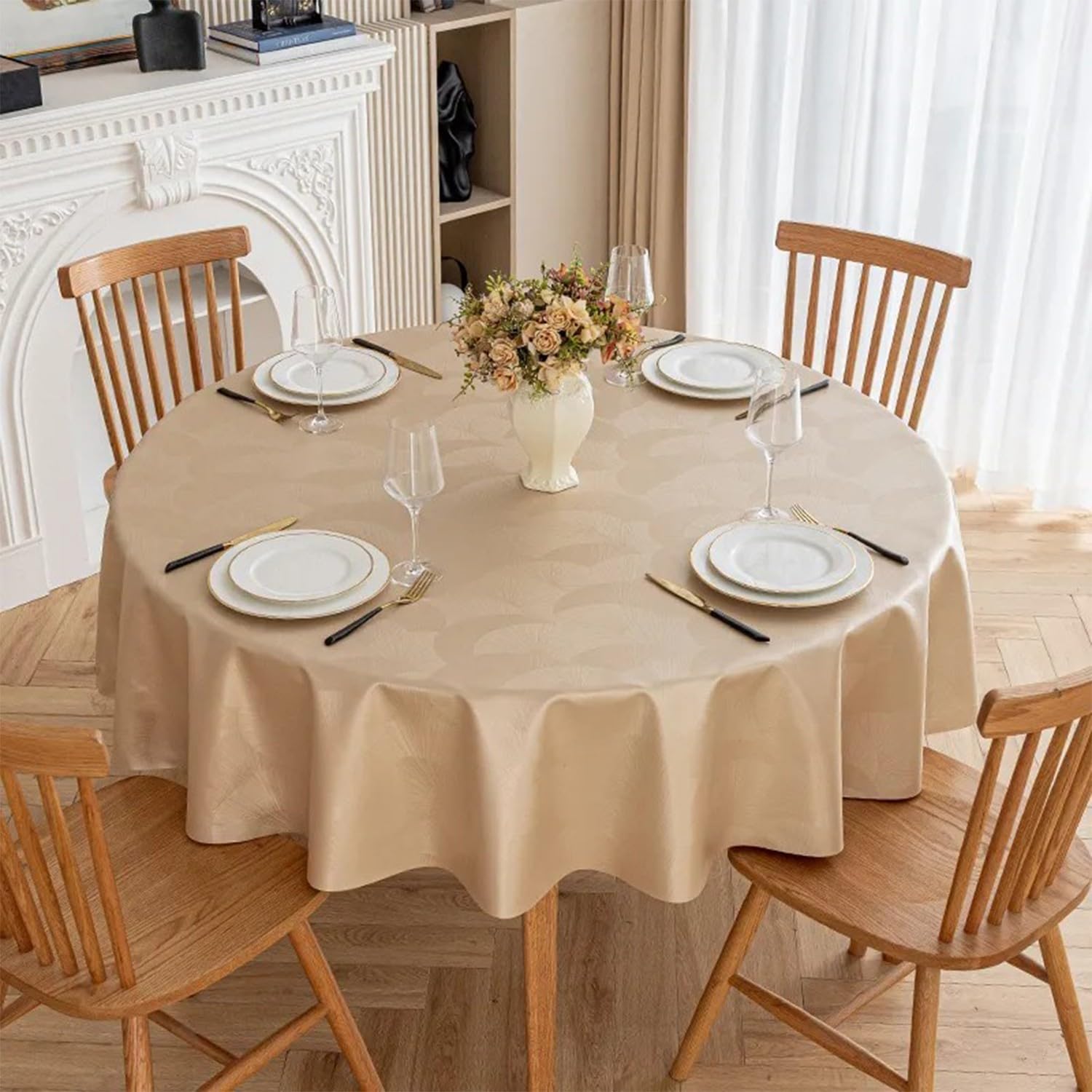 JuanNest Jacquard Round Table Cloth,Outdoor Dining Table Cloth,Design Waterproof Antiwrinkle Spillproof Heavy Weight Soft Tablecloths for Circular Table Cover and Kitchen Dinning Tabletop D,220CM