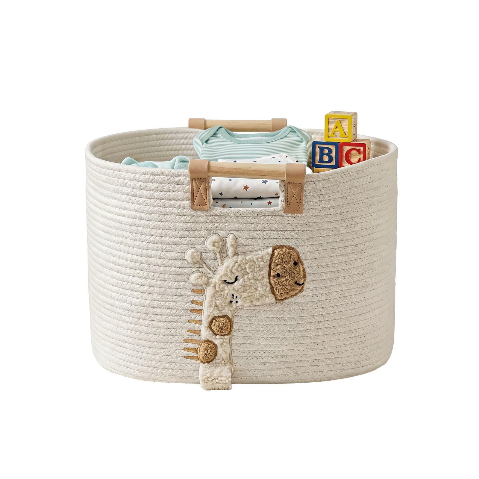 Cesta de almacenamiento de algodón, cesta trenzada con asas de madera, cestas decorativas lavables, cestas organizadoras multifuncionales para salón, baño y estantes (blanco/grande)