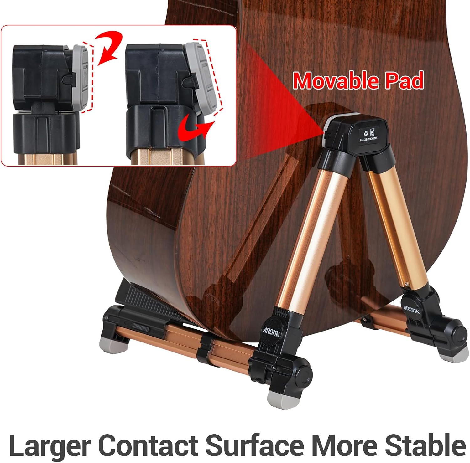 Guitar Stand - Foldable Aluminum Guitar Floor Stand Adjustable for All Types of Guitars, Basses, Ukuleles and Violins, Banjo Easy to Carry Steady Stand Safe Protection (Gold)