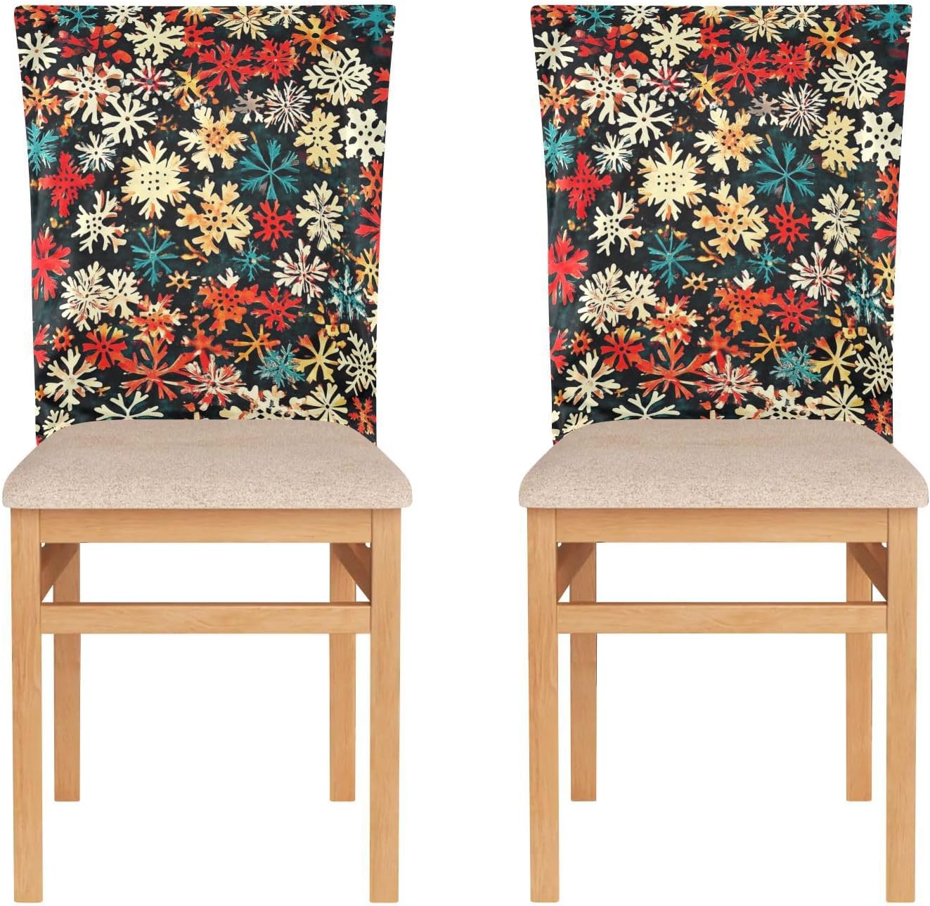ALAZA Colorful Snowflakes Chair Back Cover Set of 6, Washable Reusable Removable Chair Slipcovers Decorative Chair Cover for Home Kitchen Wedding Party