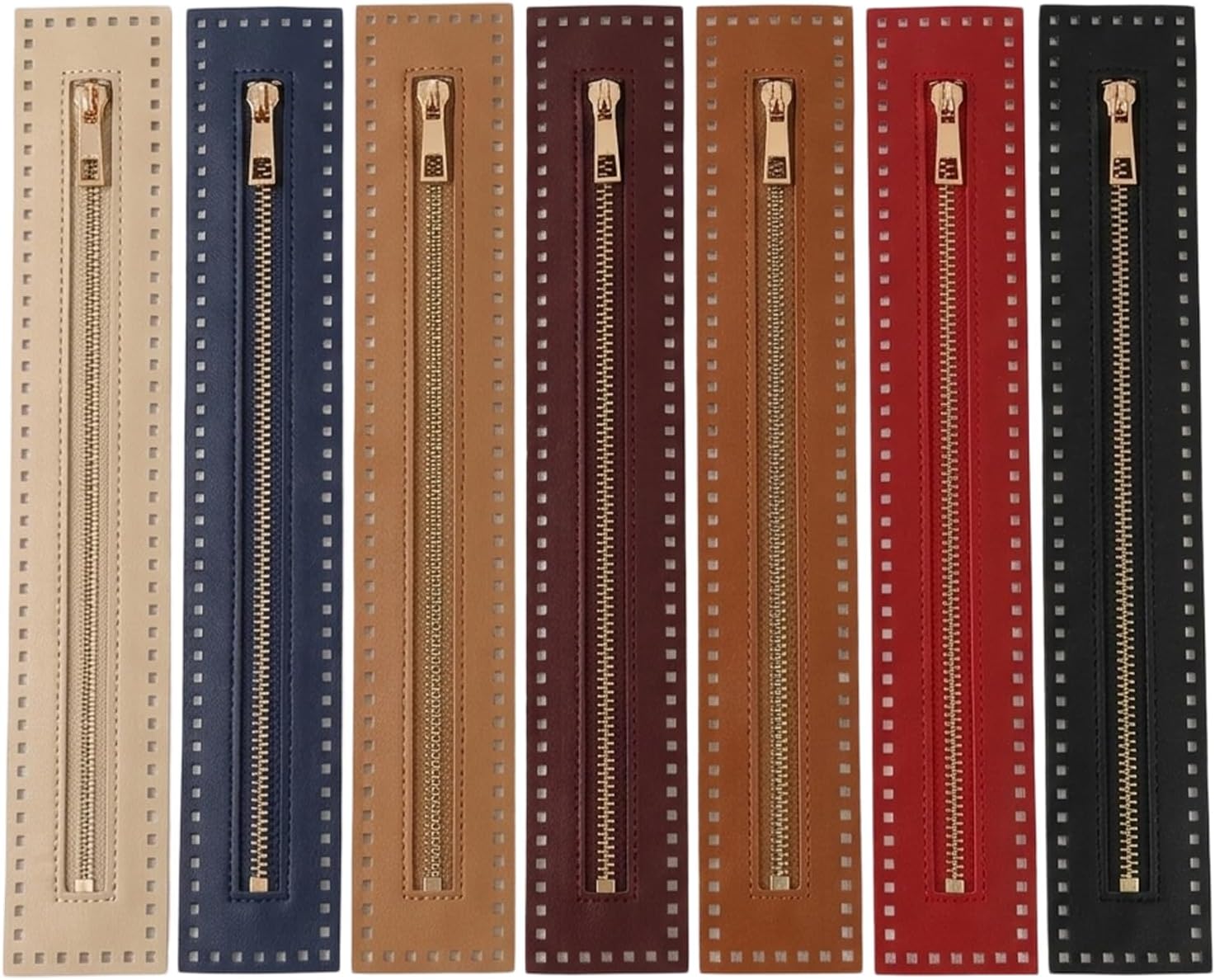 Crochet Zipper with Holes, 7-Piece for Crochet Bags, Multi-Color Leather Zippers for DIY Purse Making Handmade Sewing Zippers with Pre-Punched Holes