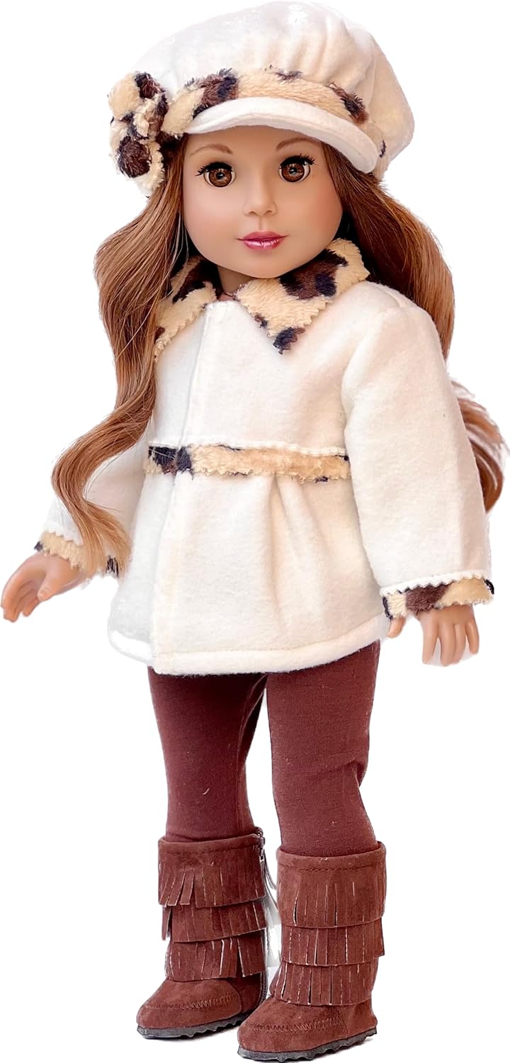 - Marshmallow - 4 Piece 18 inch Doll Outfit - Coat, Hat, Leggings and Boots (Doll Not Included)