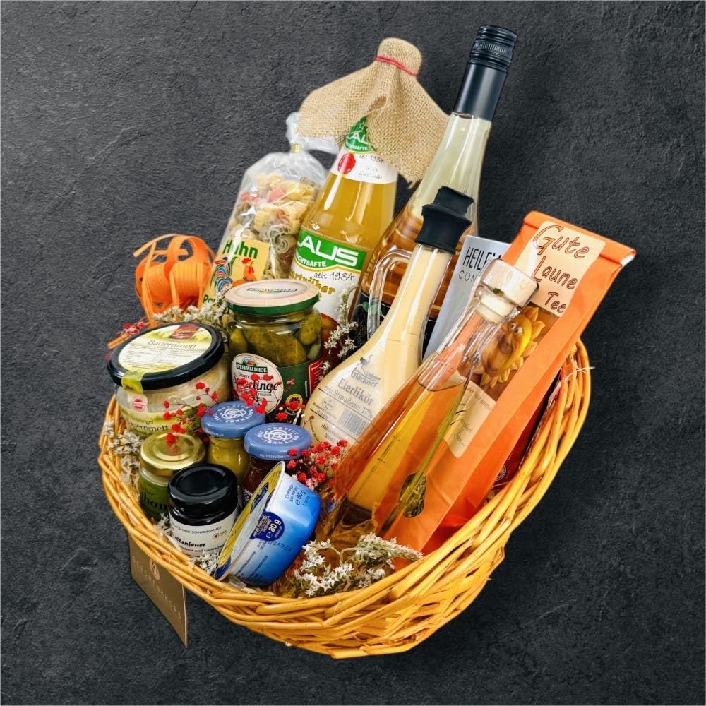 Geschenkkorb Landleben | Hochwertiger Präsentkorb mit Leckereien aus der Region | Ideal als Geschenk für Natur- und Landliebhaber | Perfekt verpackt und bereit zum Verschenken