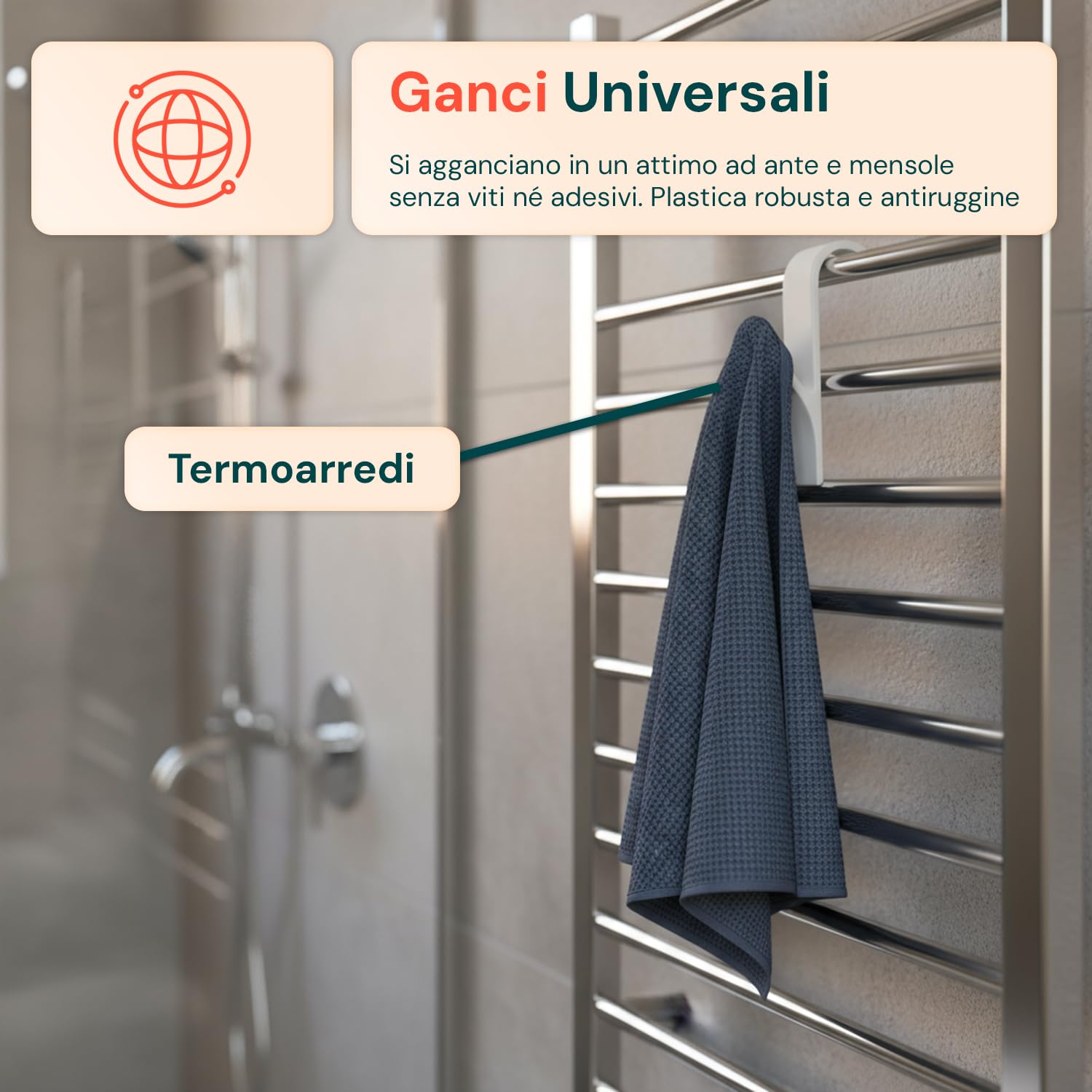 Avilia - Set 10 Ganci Bianchi Appendiabiti Scaldasalviette Universali in Plastica Robusta, Facili da Installare su Mensole e Ante senza Fori, Appenditutto Salvaspazio per Casa Ufficio Bagno e Cucina