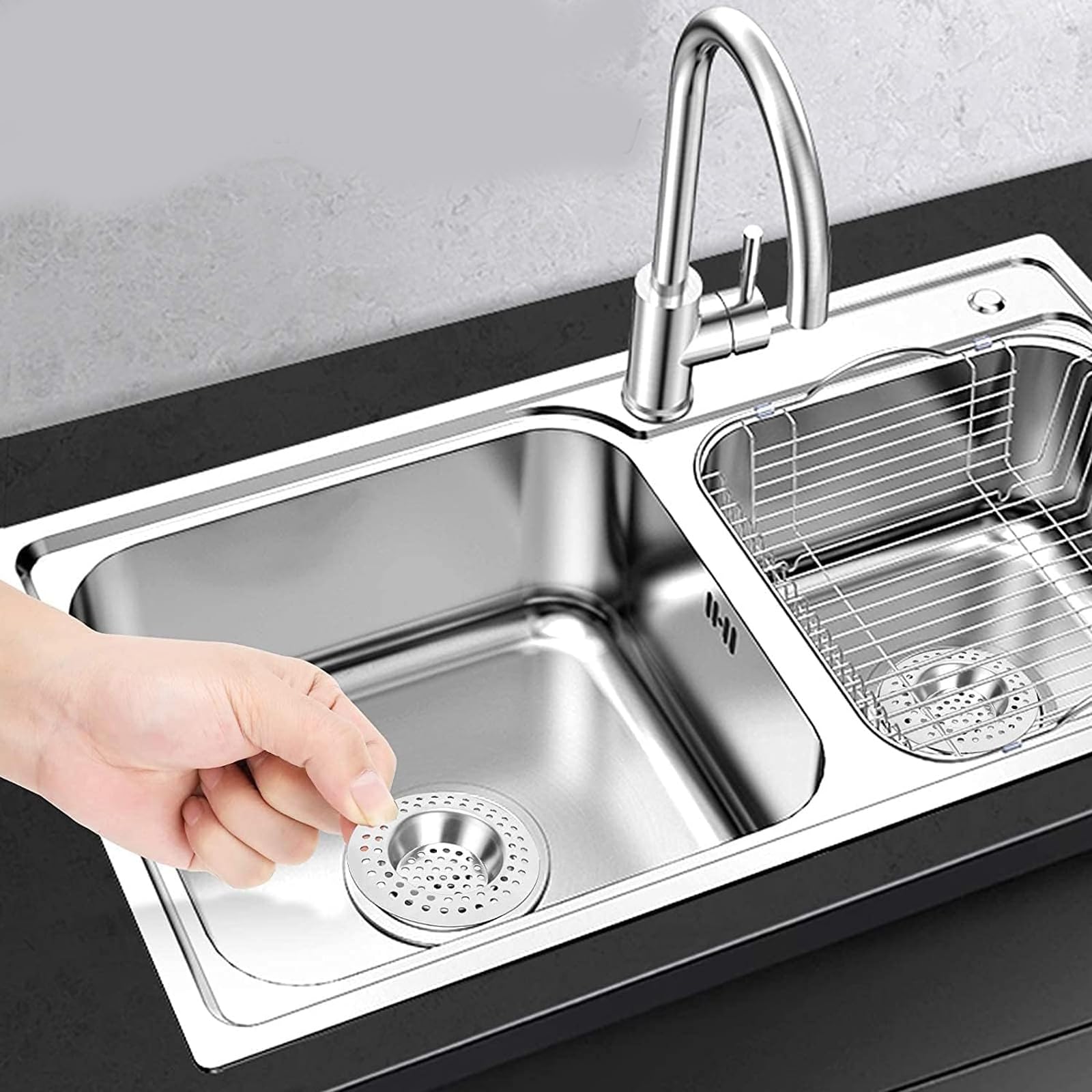 Lot de 2 filtres d'évier de cuisine en acier inoxydable – Protection standard pour les cheveux et les aliments pour salle de bain, cuisine et douche, 2.95in / 7,5 cm de diamètre