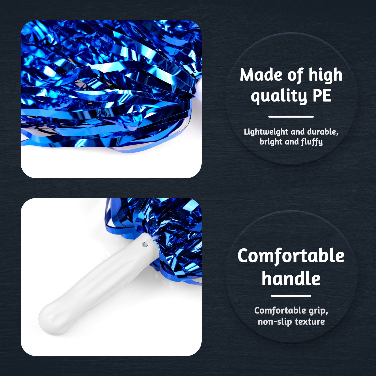 Confezione da 2 pompon cheerleading con manico lamina metallica anello di plastica pon pon pon pon pon pon pon pon cheerleading for spirito di squadra sport festa ballo tifo bambini adulto(Material:A1