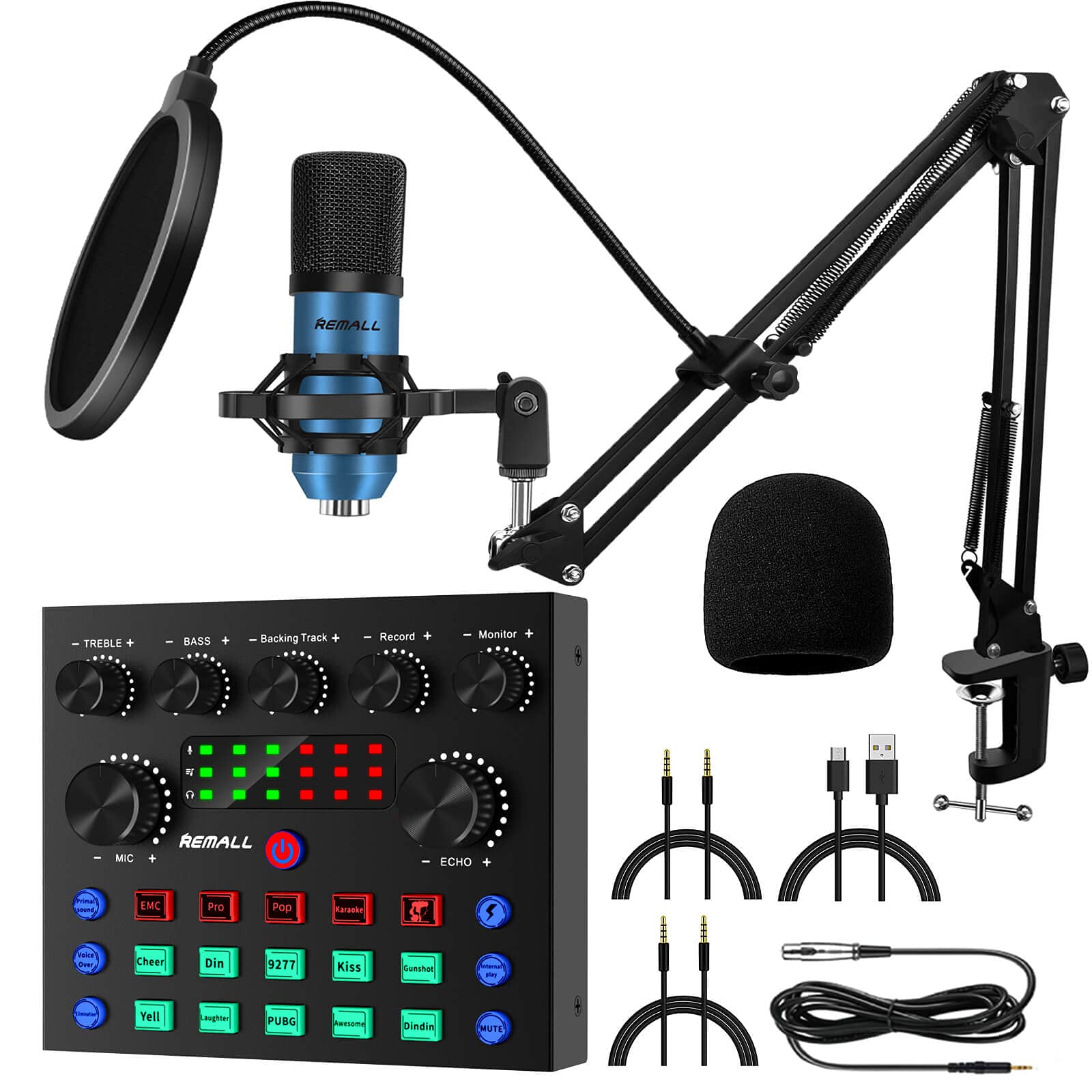 Condenser Microphone Bundle, REMALL BM-800 Microphone Kit Podcast Equipment Bundle DJ Mixer Audio St