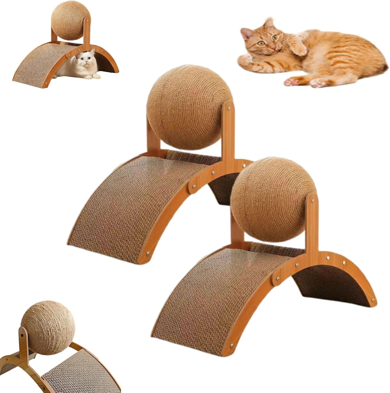 Cat Scratching Ball on Stand, Interactive Scratch Pad for Cats, Cat Scratching Post Design with Arch Bridge and Ball, Stylish Cat Scratching Board for Pets, Protects Furniture & Rugs (1)