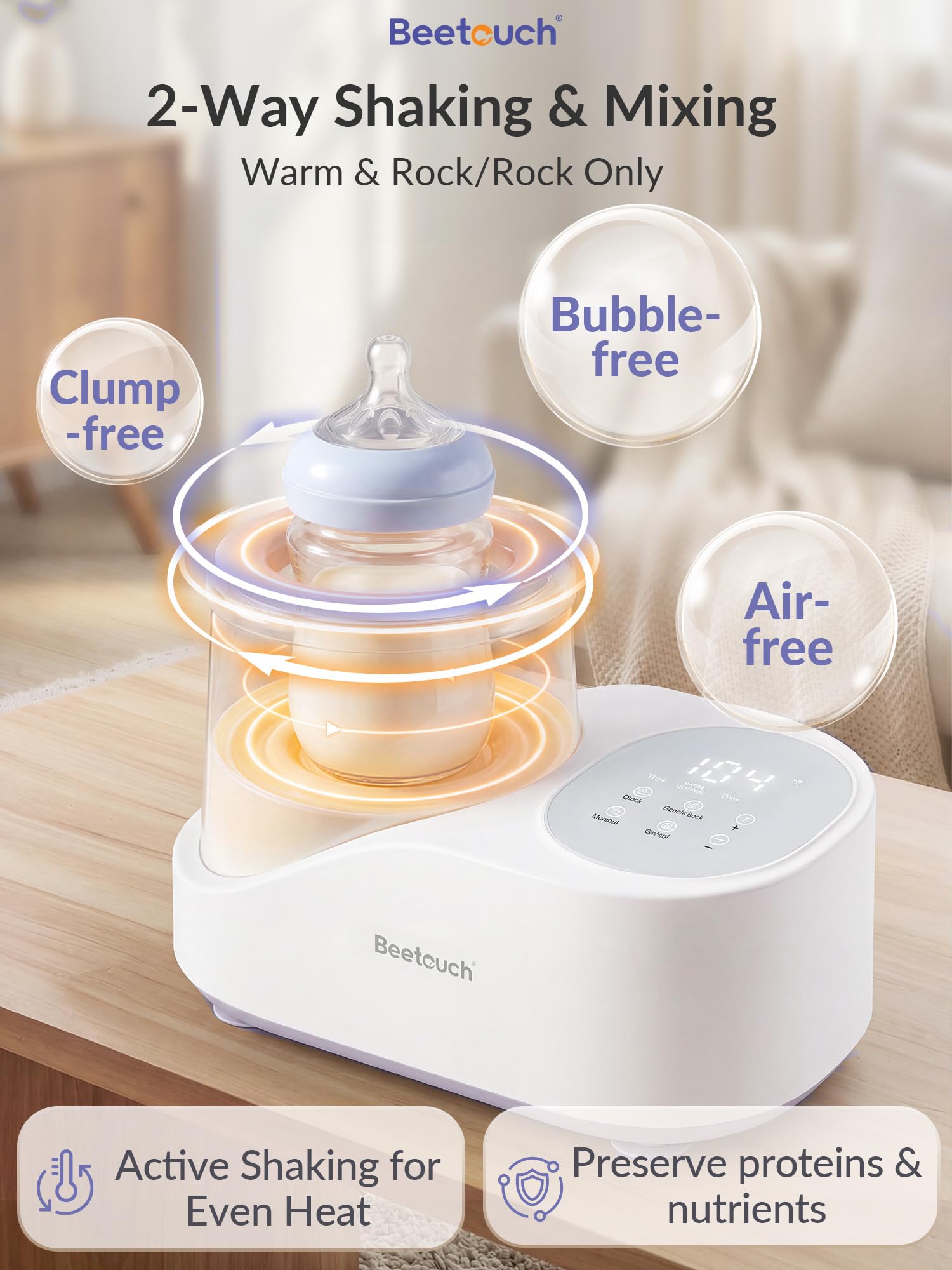 Chauffe-biberon sans eau et mélangeur – Chauffage du flux d'air à 360° et basculement doux, contrôle précis de la température du cœur pour lait maternel et lait maternisé