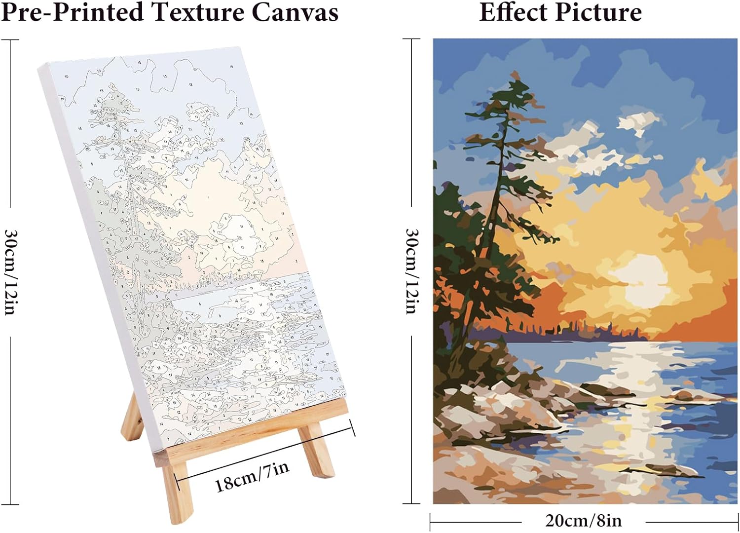 4 Pack Framed Paint by Numbers Kit for Adults Beginners with Wooden Easel, DIY Sunrise and Sunset Landscape Paint by Number Kit with Frame, Easy Painting by Numbers for Home Wall Decor, 8x12 inch