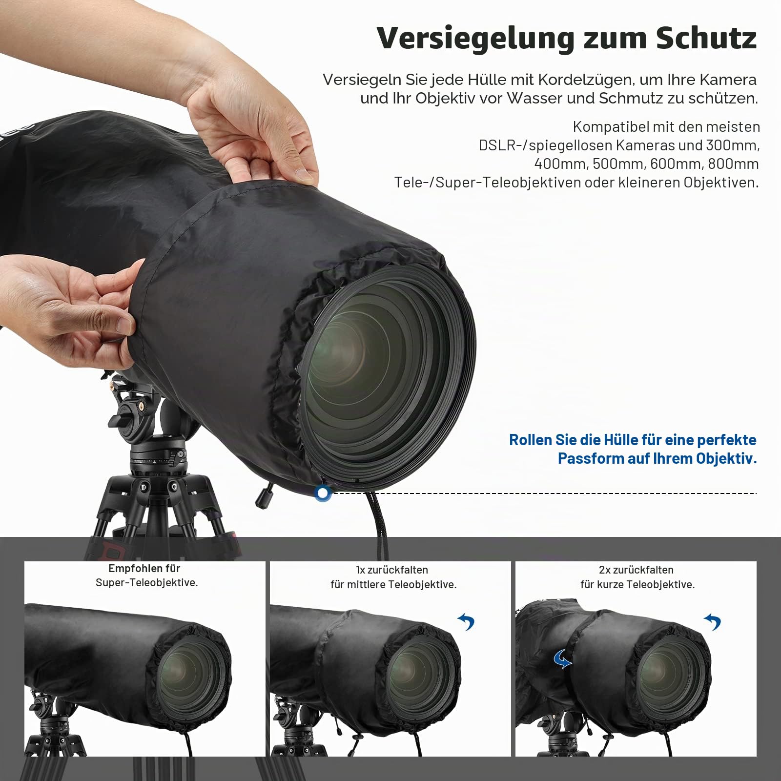 NEEWER Kamera-Regenschutz, großes Haltbar Nylon Regenmantel, kompatibel mit Canon Sony Nikon DSLR spiegellose Vlog Kamera & Objektive 300/400/500/600/800mm, mit Ärmeln/Zugbändern/Sichtfenster, PB004