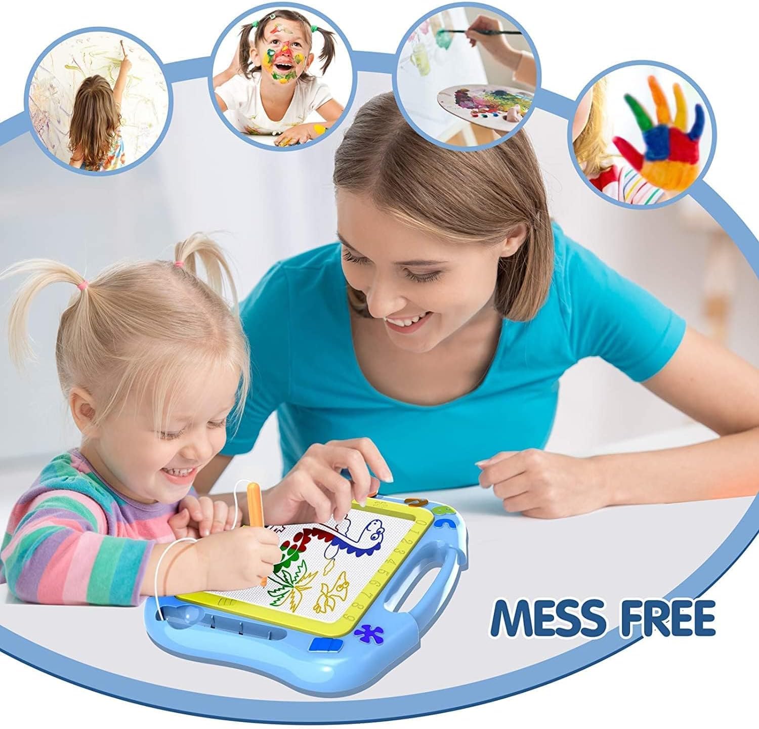 Mumoo Bear Toys for 2 3 Years Old Boys Gifts, Magnetic Drawing Board Travel Size for Toddlers Doodle Sketch Pad Erasable Educational Creative Development Toys, Blue