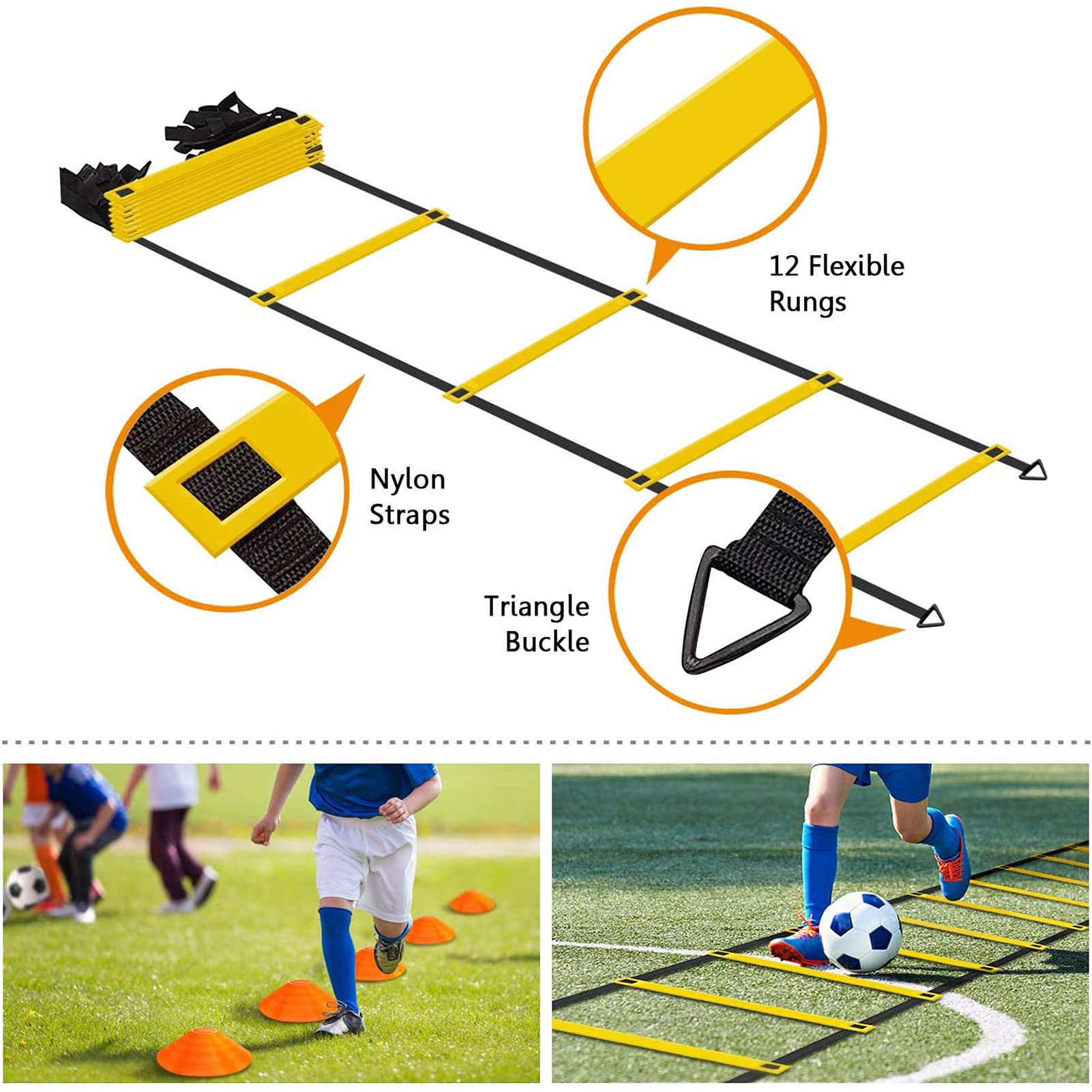 Resistencia Paracaídas Conjunto De Entrenamiento De Agilidad De Velocidad, Escalera De Agilidad/Paracaídas De Resistencia / 5 Conos / 4 Clavijas De Metal/Bolsa De Transporte/Cinturón De Entrenam