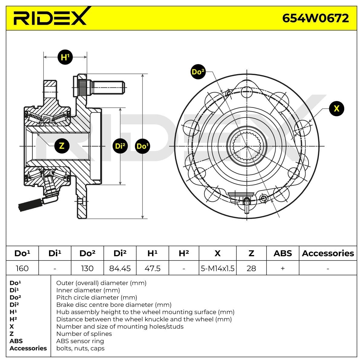 RIDEX 654W0672 Kit cuscinetto ruota Anteriore bilaterale Compatibilità con SSANGYONG Rexton/Rexton II GAB