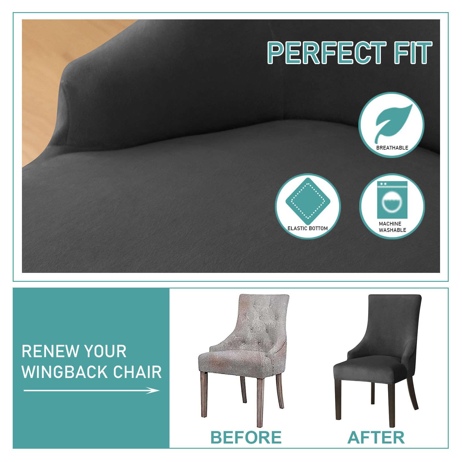 Lot de 2 housses de chaise en velours extensible, amovibles et lavables pour chaise de salle à manger, banquet – Noir