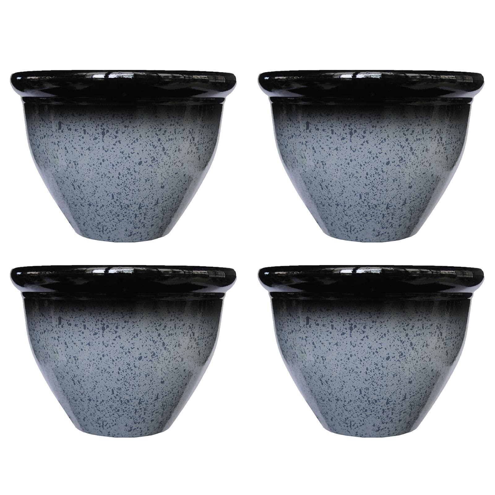 simpa Speckle Glaze Effect Plastic Planter Pots - GREY, Set of 4 Pots - 30cm (H) x 39.5cm Diameter