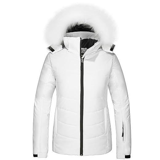 Skieer Women's Mountain Skiing Jacket Waterproof Snow Coat Outdoor Windbreaker(White,Medium)