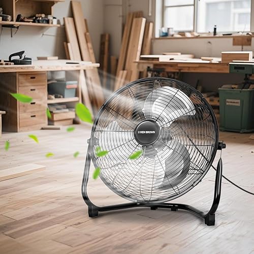 Miniatura 6 de KEN BROWN Ventilador de piso de pedestal de 20 pulgadas 6000CFM, ventilador oscilante, altura ajustable, 3 velocidades, aspas de aluminio,