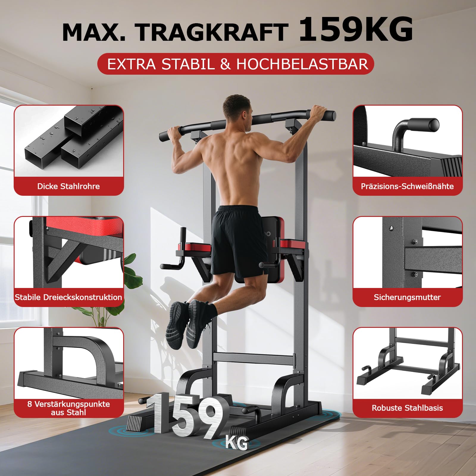 Barra per trazioni, stazione di trazione, con cavo integrato, 204,1 kg, multifunzione, regolabile in altezza, attrezzatura per allenamento di forza per palestra a casa