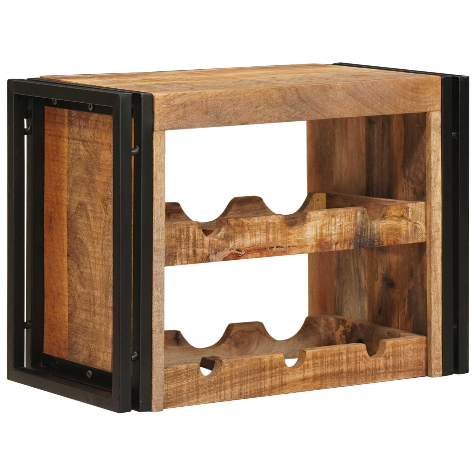 Regał na wino montowany na ścianie z litego drewna mango, do jadalni, 100 x 45 x 33 cm, w kolorze brązowym, z przemysłowym wzornictwem i stabilną żelazną konstrukcją do przechowywania