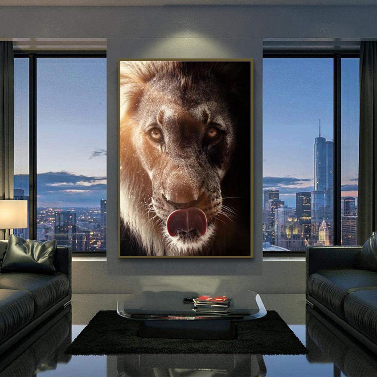 Yooyu Lienzo de Animales Impresión de Arte de Pared León Encantador con Cartel de Mariposa Pintura Cuadro Decorativo Hogar Decoración de la habitación de los niños 50x70x2cm Marco Interno