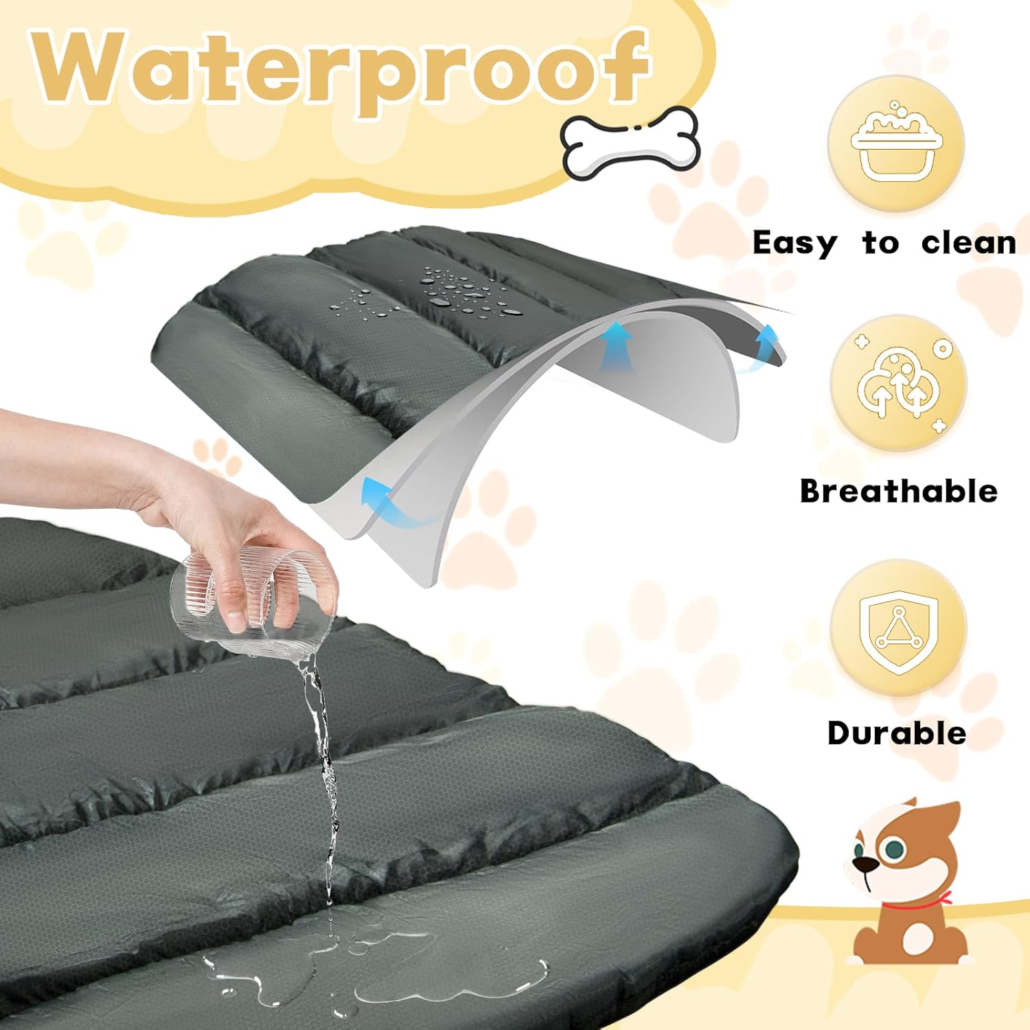 review Upgrade Outdoor Dog Bed, Waterproof Dog Bed for Crate, Machine Washable and Easy Clean Travel Dog Bed, Foldable Pet Mat for Small, Medium Dog and Cat, 43x30 Inches
